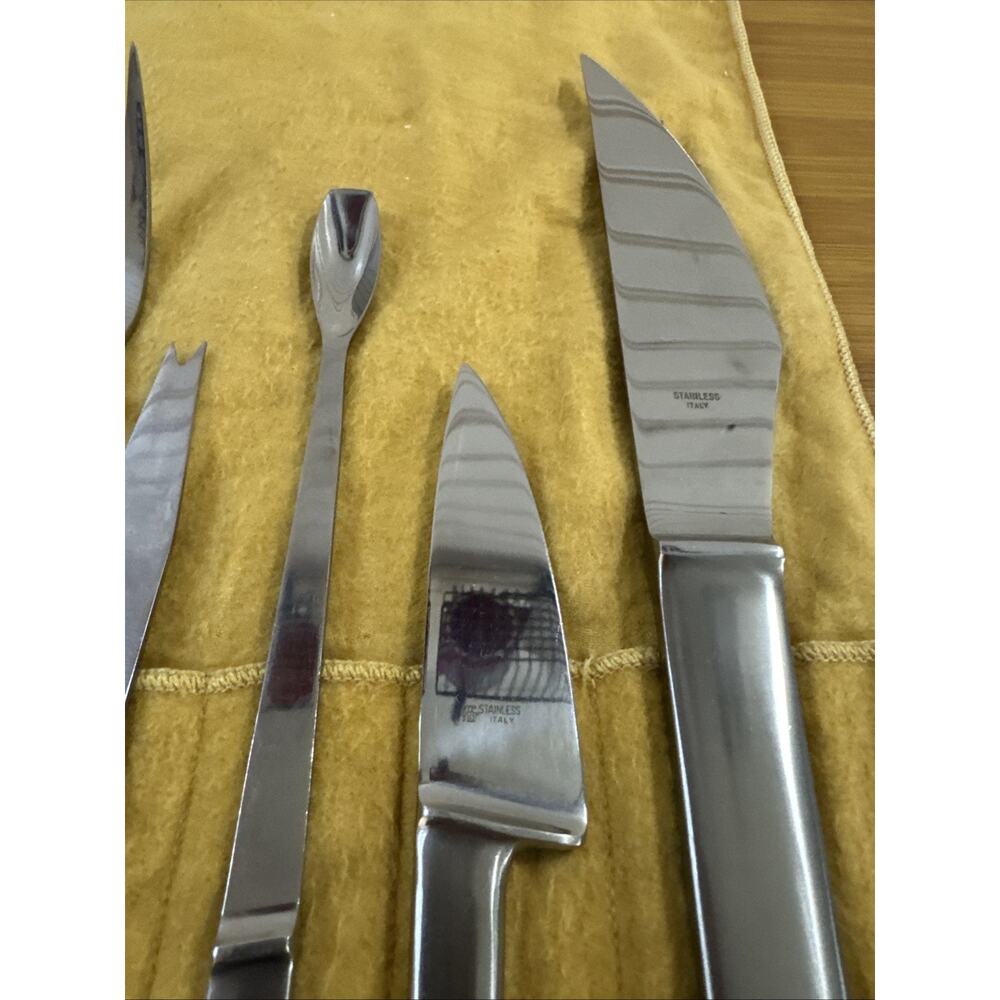 Vintage Arthur Salm Capri Italy Stainless Steel 9pc Carving Serving Set & Roll - Picture 5 of 11